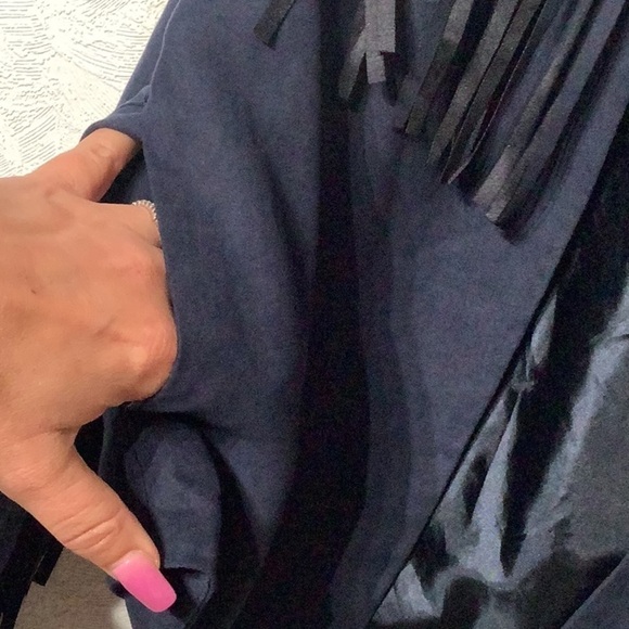 JustFab - Sz M - lightweight faux suede Navy Fringe Jacket with side pockets - Picture 5 of 9